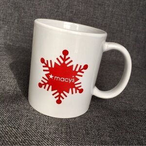 macy’s Snowflake Coffee Mug, White, Red, 11 oz